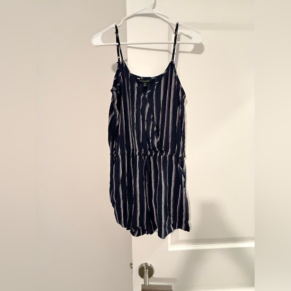 Banana Republic Navy Striped Sleeveless Romper